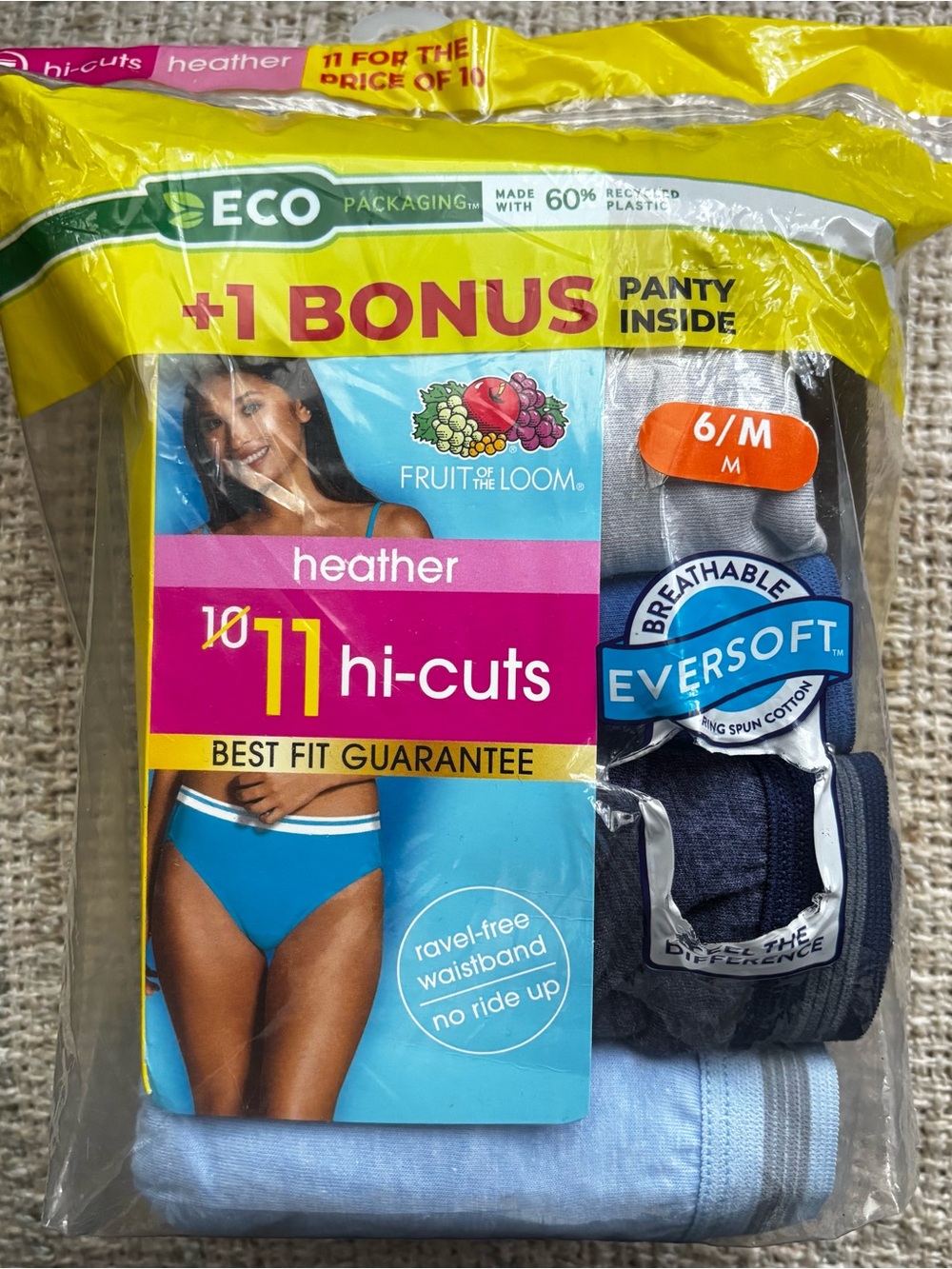 Fruit of the Loom Heather Hi-Cut Panties — Light Blue & Navy (Pack)